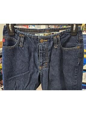 Mudd Dark Wash Flare Jeans Square Flap Back Pockets Size 3 Y2K